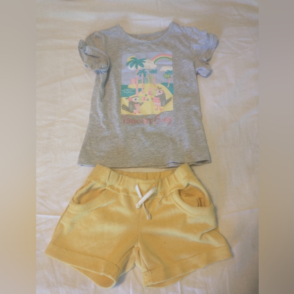 365 Kids Girls Toucan Bay Graphic T Shirt Shorts Outfit Set Size 4